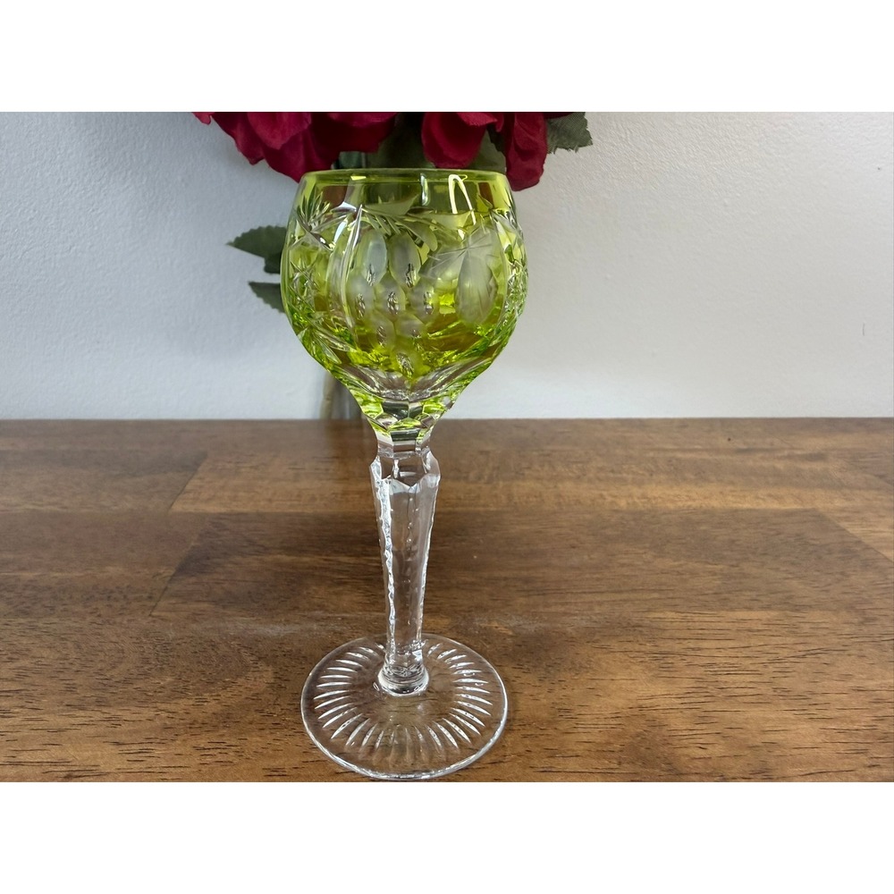 Vintage Nachtmann Bleikristall Emerald Lime Green‎ Cut Crystal Cordial Glass